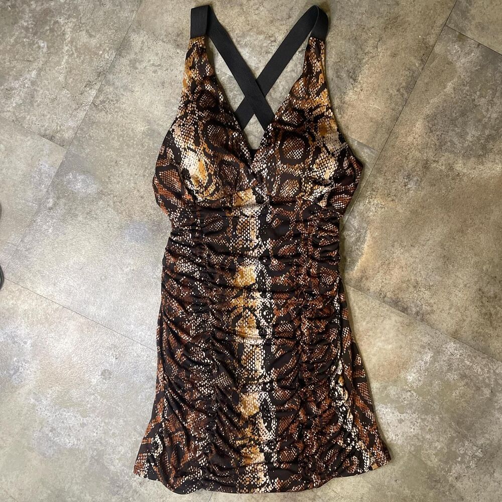 snakeskin y2k criss cross back halter top size small
